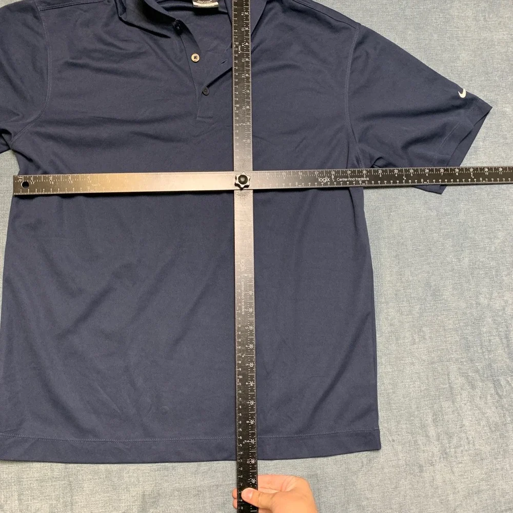 Nike Dri-Fit Polo Shirt Mens Medium Navy Blue Logo Short Sleeve Golf Performance